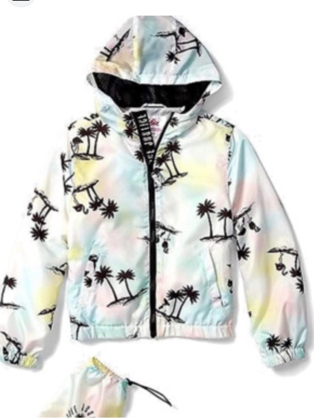 Justice Girls Pastel Tie-Dye Palm Tree Raincoat - Black Palm Print
